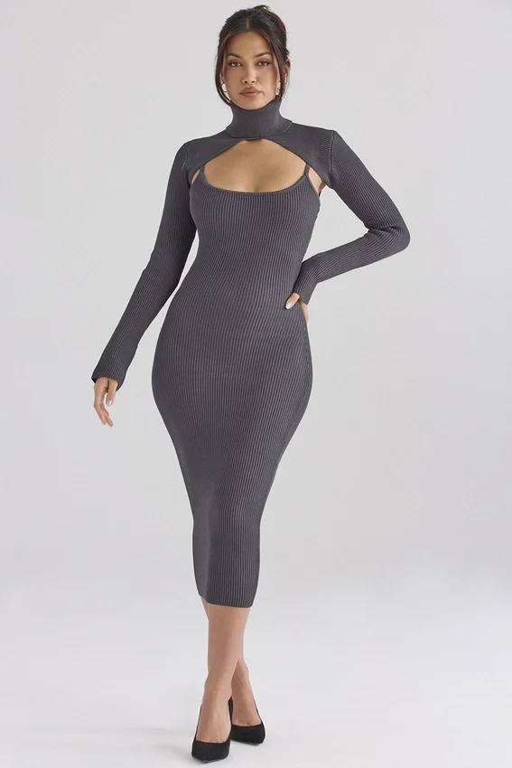 Meliora Charcoal Knit Midi Dress Meliora Charcoal Knit Midi Dress