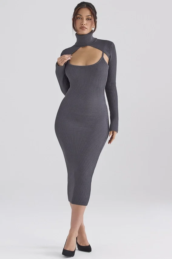 Meliora Charcoal Knit Midi Dress Meliora Charcoal Knit Midi Dress