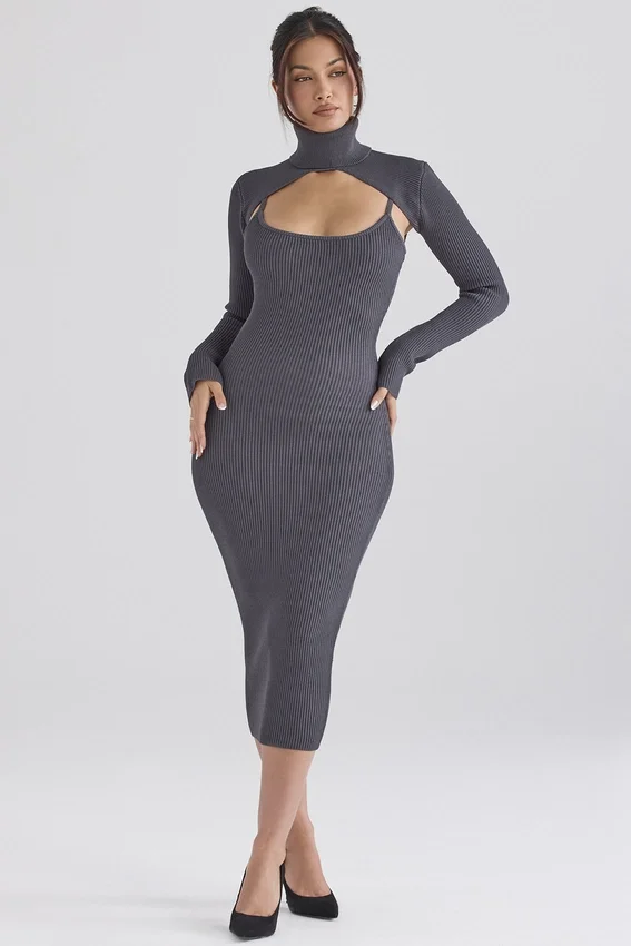 Meliora Charcoal Knit Midi Dress Meliora Charcoal Knit Midi Dress
