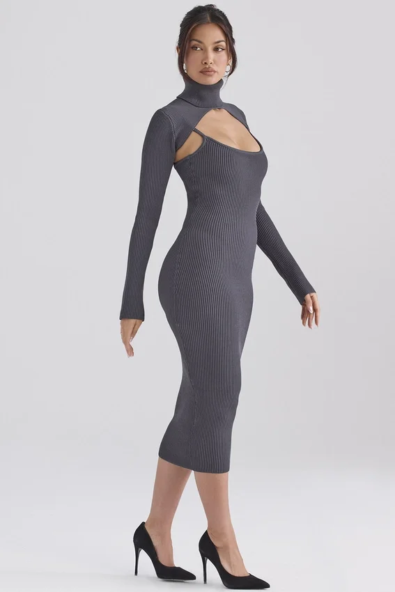 Meliora Charcoal Knit Midi Dress Meliora Charcoal Knit Midi Dress