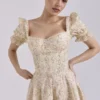 Melita Cream Floral Print Chiffon Puff Sleeve Mini Dress
