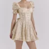 Melita Cream Floral Print Chiffon Puff Sleeve Mini Dress