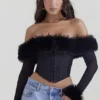 Merle Black Faux Fur Trim Corset