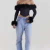 Merle Black Faux Fur Trim Corset