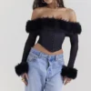 Merle Black Faux Fur Trim Corset