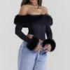 Merle Black Faux Fur Trim Corset