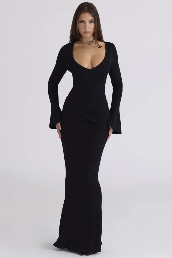 Mila Black Flute Sleeve Maxi Dress Mila Black Flute Sleeve Maxi Dress