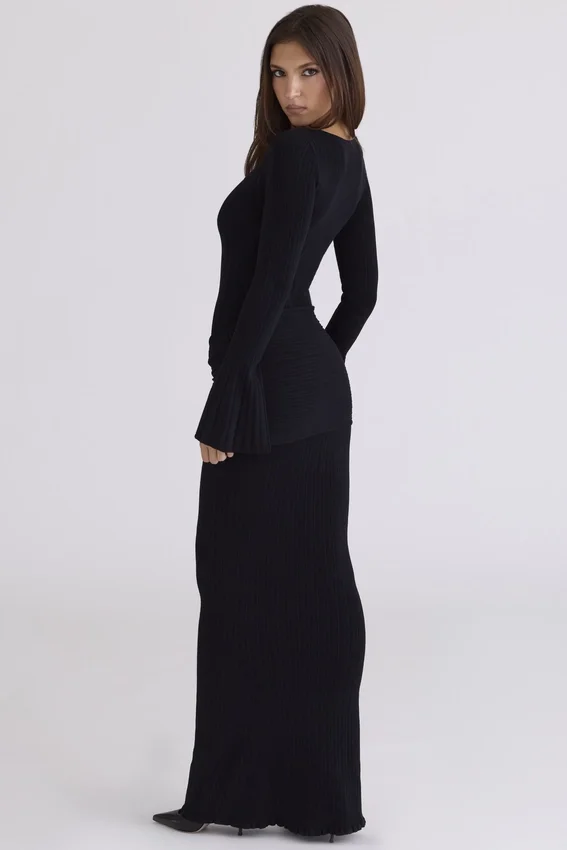 Mila Black Flute Sleeve Maxi Dress Mila Black Flute Sleeve Maxi Dress