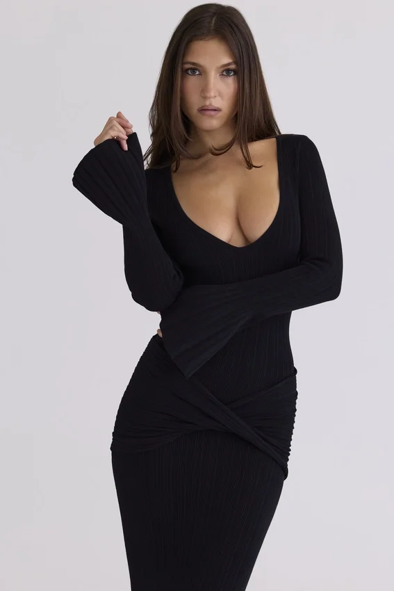 Mila Black Flute Sleeve Maxi Dress Mila Black Flute Sleeve Maxi Dress