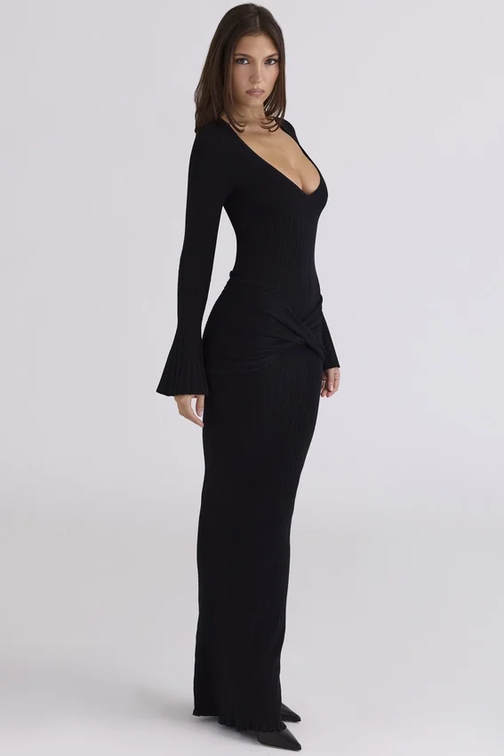 Mila Black Flute Sleeve Maxi Dress Mila Black Flute Sleeve Maxi Dress