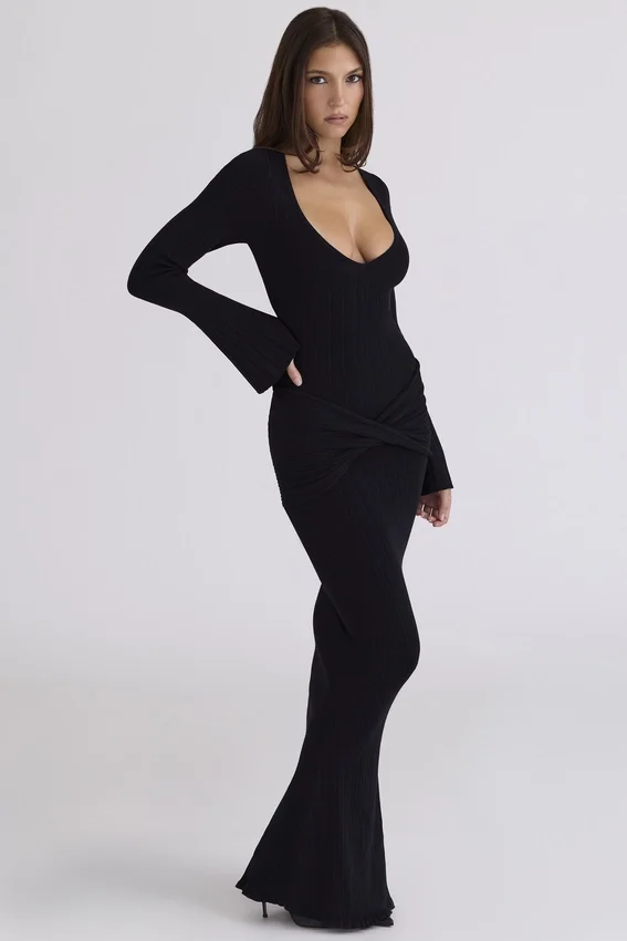 Mila Black Flute Sleeve Maxi Dress Mila Black Flute Sleeve Maxi Dress