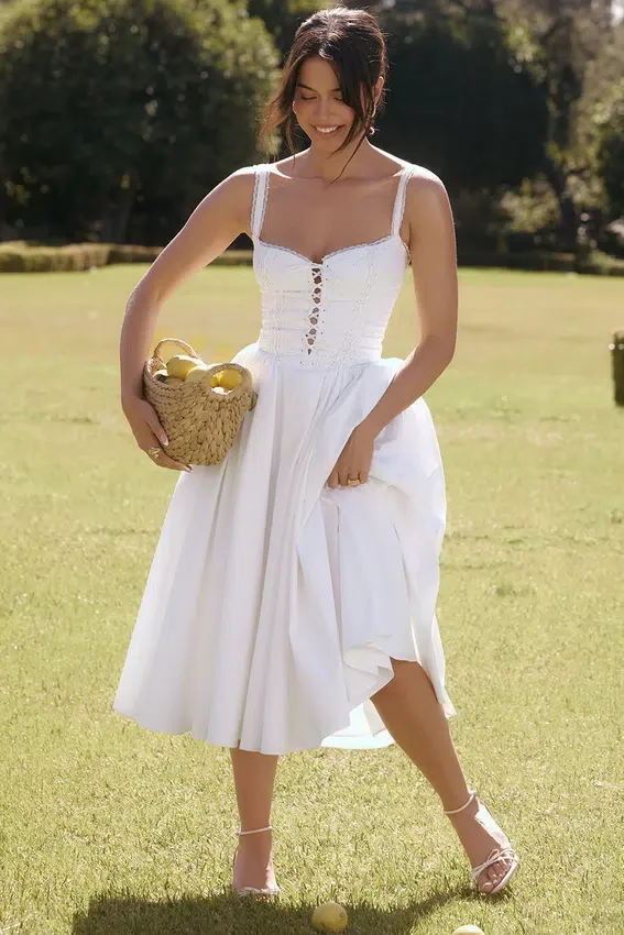 Milia White Broderie Anglais & Cotton Midi Dress Milia White Broderie Anglais & Cotton Midi Dress