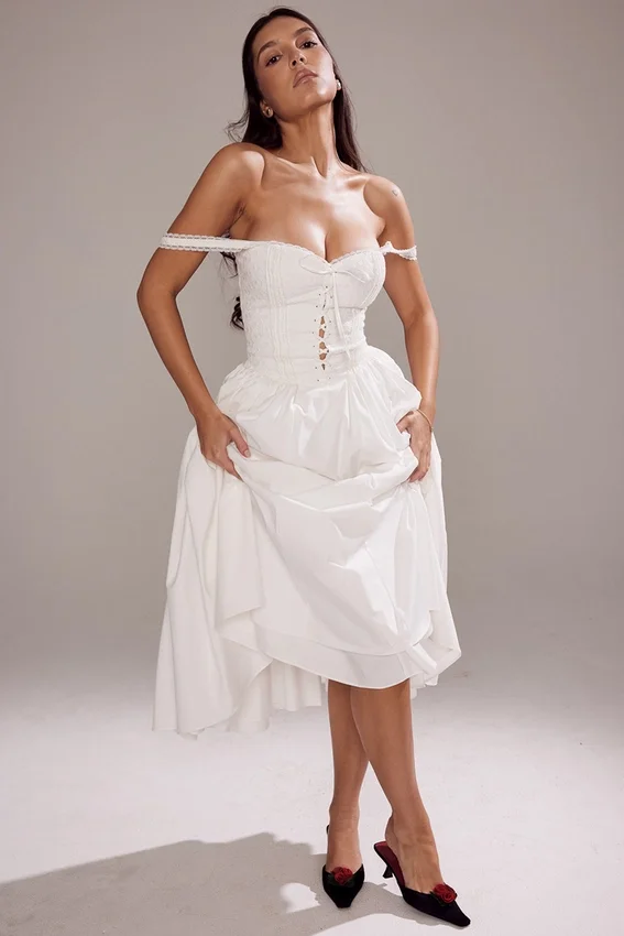 Milia White Broderie Anglais & Cotton Midi Dress Milia White Broderie Anglais & Cotton Midi Dress