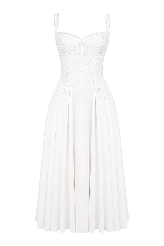 Milia White Broderie Anglais & Cotton Midi Dress Milia White Broderie Anglais & Cotton Midi Dress