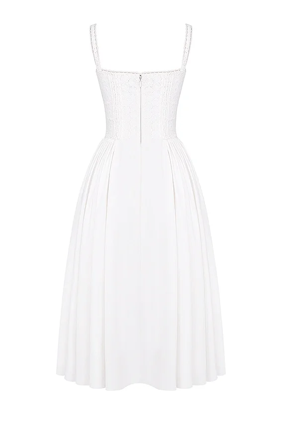 Milia White Broderie Anglais & Cotton Midi Dress Milia White Broderie Anglais & Cotton Midi Dress