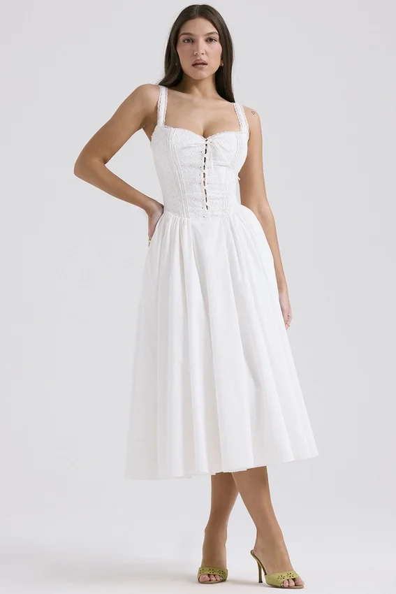 Milia White Broderie Anglais & Cotton Midi Dress Milia White Broderie Anglais & Cotton Midi Dress