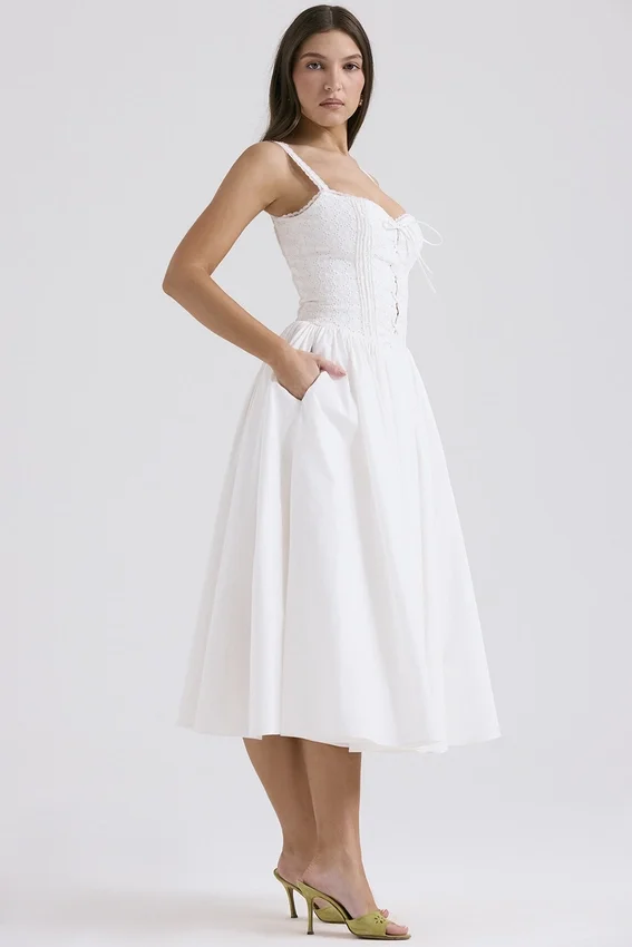 Milia White Broderie Anglais & Cotton Midi Dress Milia White Broderie Anglais & Cotton Midi Dress
