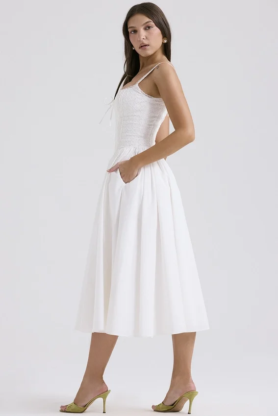 Milia White Broderie Anglais & Cotton Midi Dress Milia White Broderie Anglais & Cotton Midi Dress