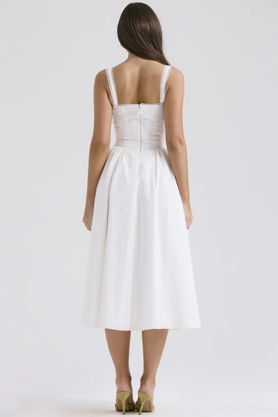 Milia White Broderie Anglais & Cotton Midi Dress Milia White Broderie Anglais & Cotton Midi Dress