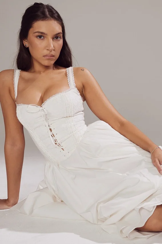 Milia White Broderie Anglais & Cotton Midi Dress Milia White Broderie Anglais & Cotton Midi Dress