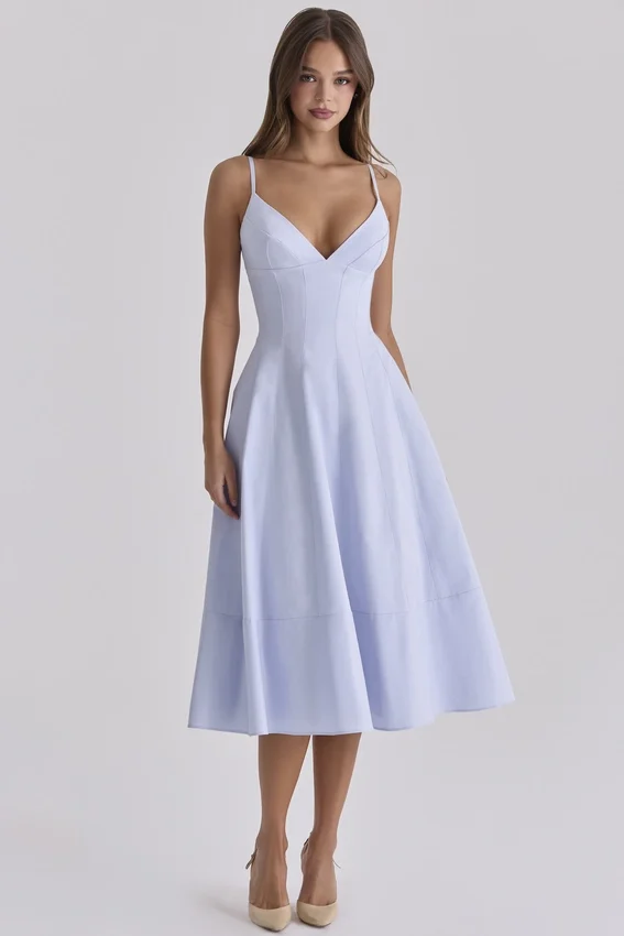 Millie Bluebell Lace Up Cotton Midi Sundress Millie Bluebell Lace Up Cotton Midi Sundress