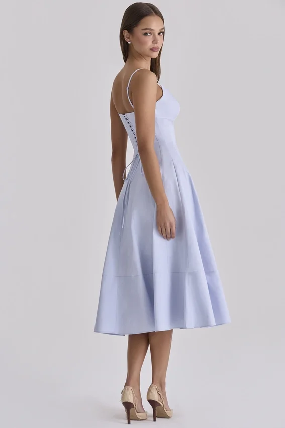 Millie Bluebell Lace Up Cotton Midi Sundress Millie Bluebell Lace Up Cotton Midi Sundress