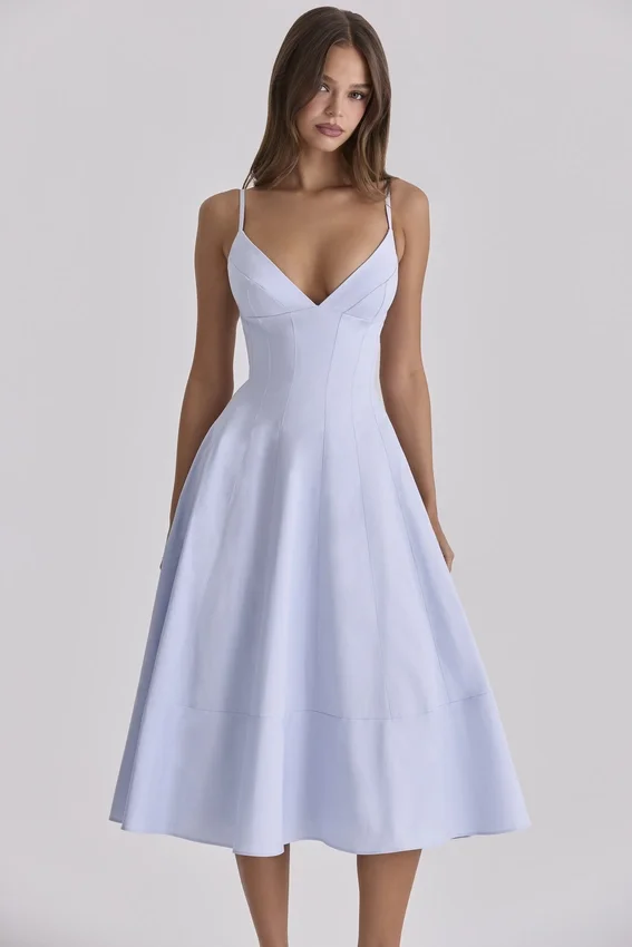 Millie Bluebell Lace Up Cotton Midi Sundress Millie Bluebell Lace Up Cotton Midi Sundress