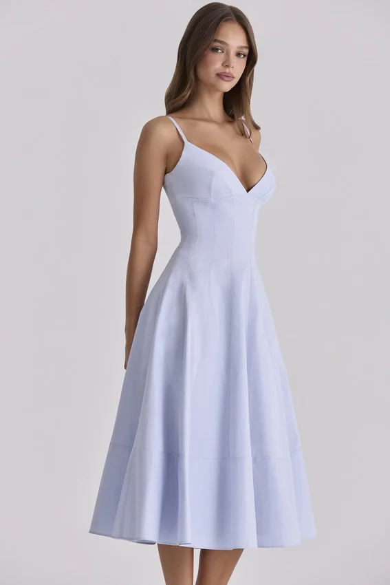 Millie Bluebell Lace Up Cotton Midi Sundress Millie Bluebell Lace Up Cotton Midi Sundress