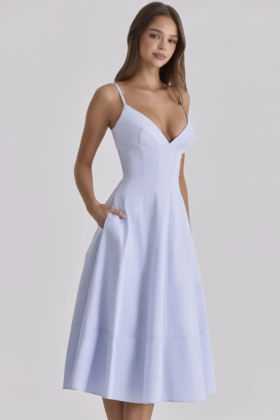Millie Bluebell Lace Up Cotton Midi Sundress Millie Bluebell Lace Up Cotton Midi Sundress