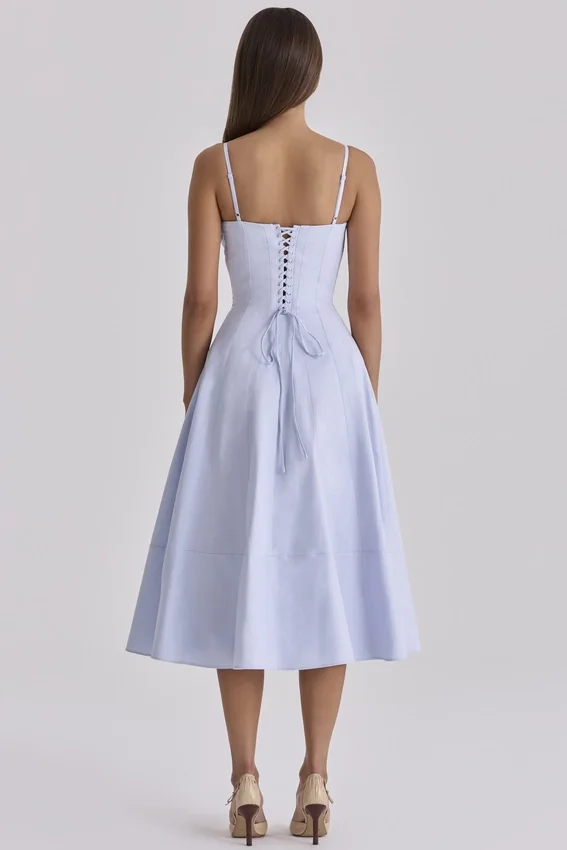 Millie Bluebell Lace Up Cotton Midi Sundress Millie Bluebell Lace Up Cotton Midi Sundress