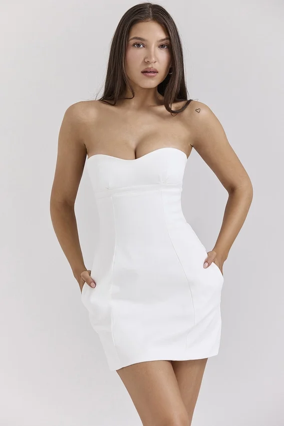 Mimi White Strapless Twill Mini Dress Mimi White Strapless Twill Mini Dress