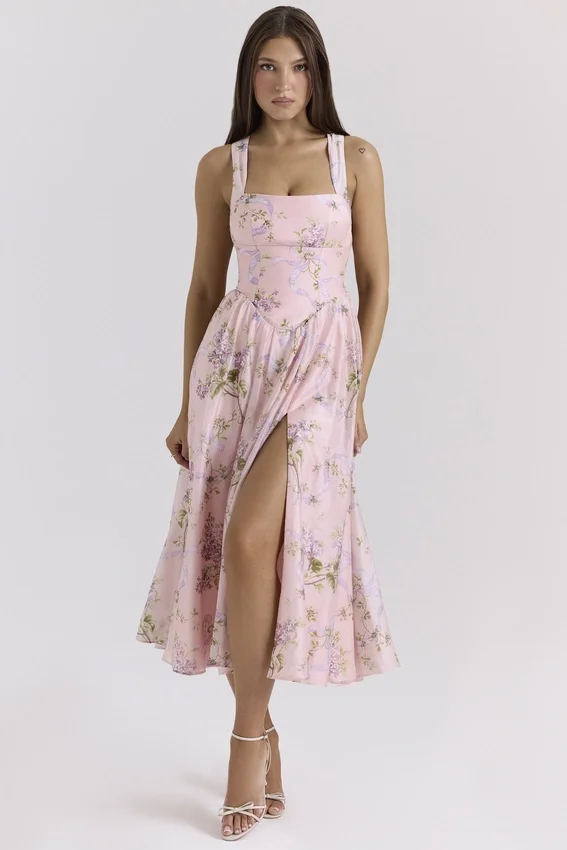 Minerva Pink Floaty Chiffon Midi Sundress Minerva Pink Floaty Chiffon Midi Sundress