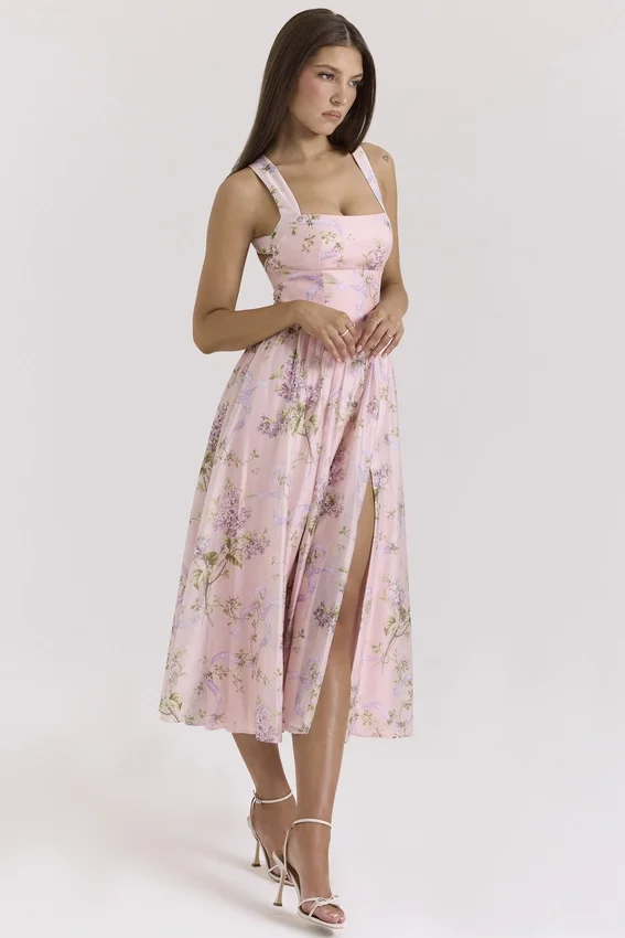 Minerva Pink Floaty Chiffon Midi Sundress Minerva Pink Floaty Chiffon Midi Sundress