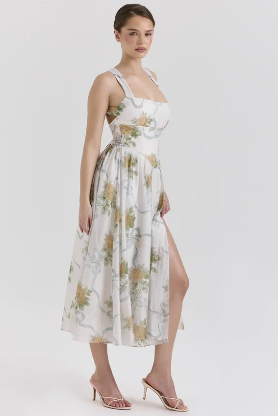 Minerva Soft Blue Vintage Ribbon Print Chiffon Midi Dress Minerva Soft Blue Vintage Ribbon Print Chiffon Midi Dress