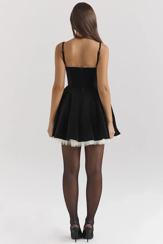 Minimoiselle Black Velvet Tulle Mini Dress Minimoiselle Black Velvet Tulle Mini Dress