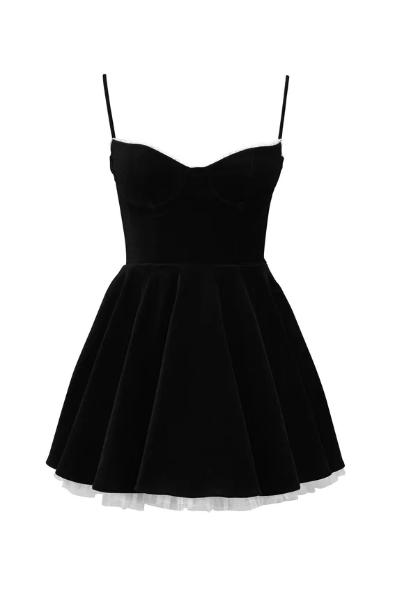 Minimoiselle Black Velvet Tulle Mini Dress Minimoiselle Black Velvet Tulle Mini Dress
