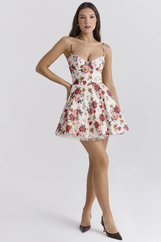 Minimoiselle Italian Rose Print Tulle Mini Dress Minimoiselle Italian Rose Print Tulle Mini Dress