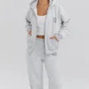 Mirage Light Grey Marl Cotton Fleece-Back Zip Through Hoodie Mirage Light Grey Marl Cotton Fleece-Back Zip Through Hoodie