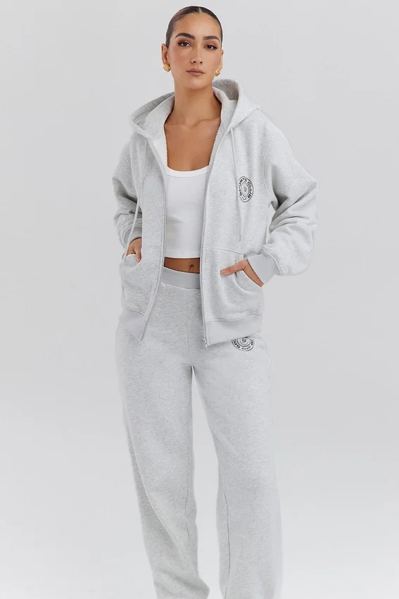 Mirage Light Grey Marl Cotton Fleece-Back Zip Through Hoodie Mirage Light Grey Marl Cotton Fleece-Back Zip Through Hoodie