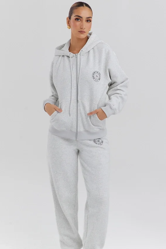Mirage Light Grey Marl Cotton Fleece-Back Zip Through Hoodie Mirage Light Grey Marl Cotton Fleece-Back Zip Through Hoodie