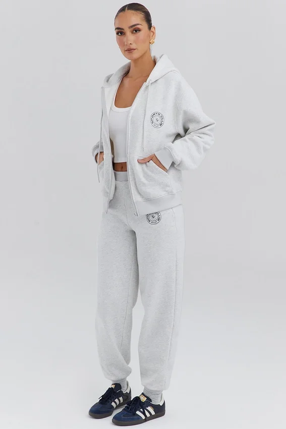 Mirage Light Grey Marl Cotton Fleece-Back Zip Through Hoodie Mirage Light Grey Marl Cotton Fleece-Back Zip Through Hoodie