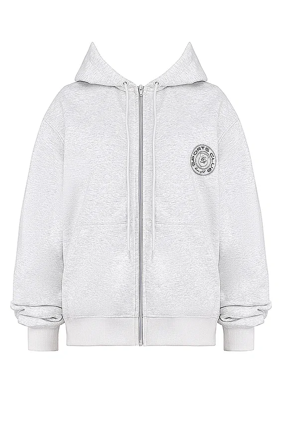 Mirage Light Grey Marl Cotton Fleece-Back Zip Through Hoodie Mirage Light Grey Marl Cotton Fleece-Back Zip Through Hoodie