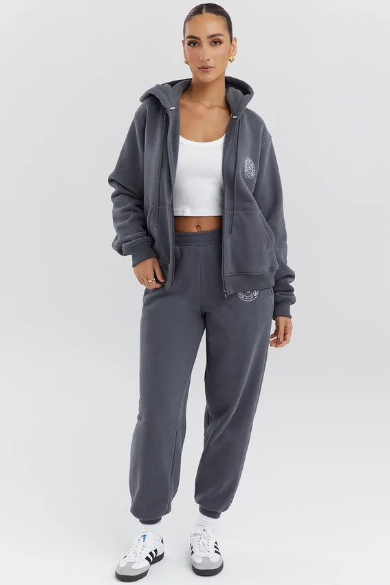 Mirage Slate Cotton Fleece-Back Zip Through Hoodie Mirage Slate Cotton Fleece-Back Zip Through Hoodie