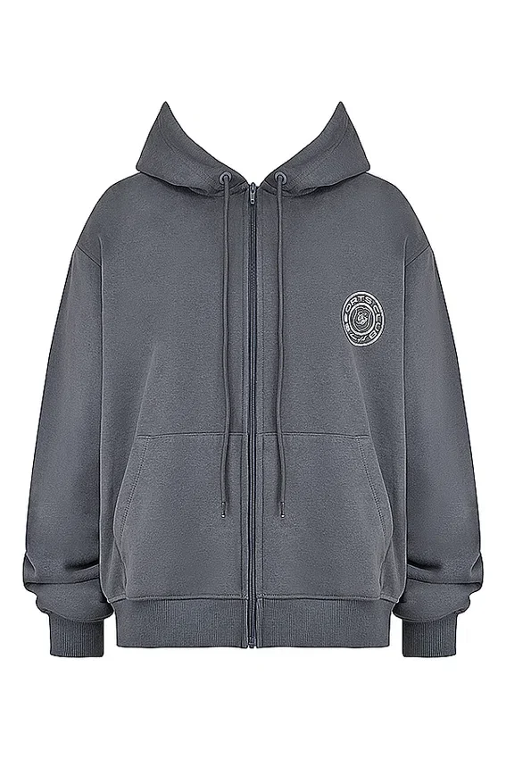 Mirage Slate Cotton Fleece-Back Zip Through Hoodie Mirage Slate Cotton Fleece-Back Zip Through Hoodie