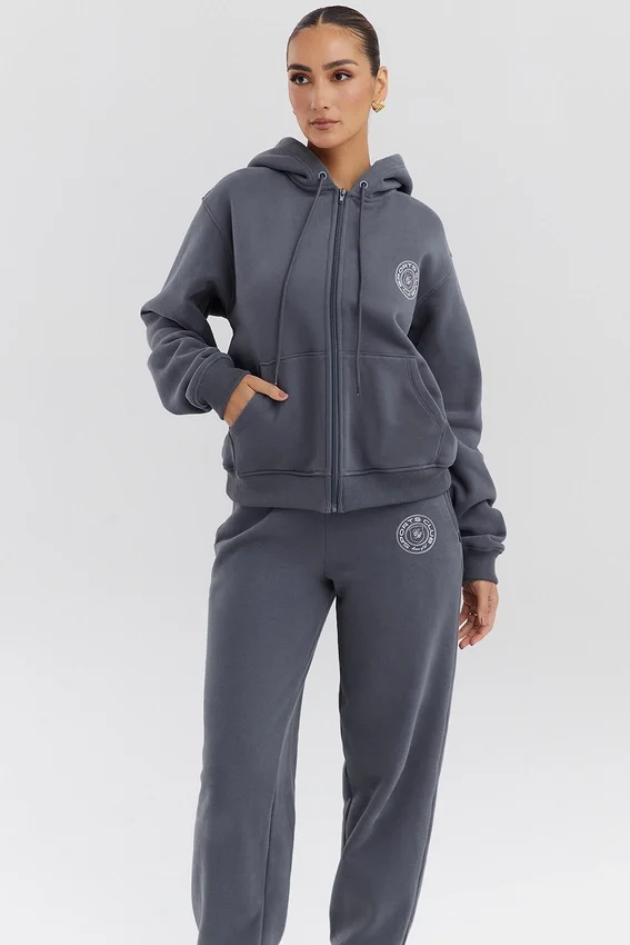 Mirage Slate Cotton Fleece-Back Zip Through Hoodie Mirage Slate Cotton Fleece-Back Zip Through Hoodie