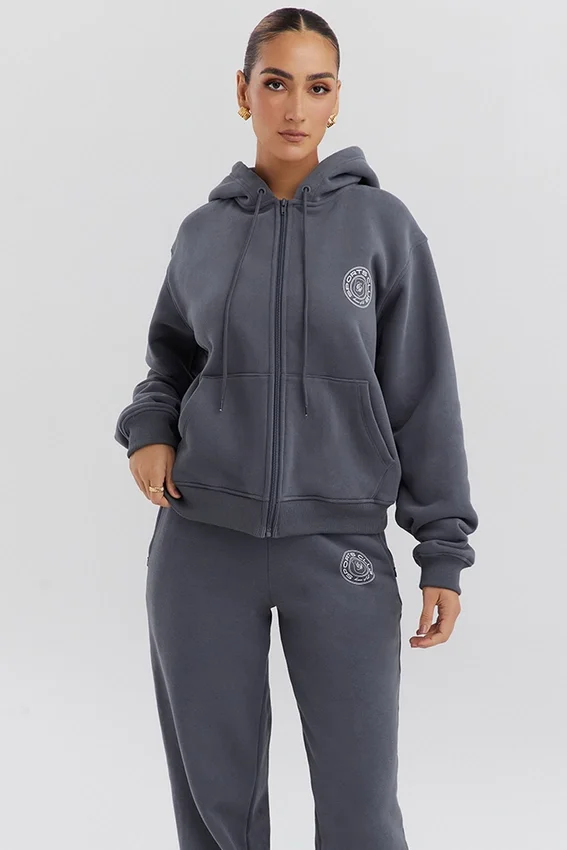 Mirage Slate Cotton Fleece-Back Zip Through Hoodie Mirage Slate Cotton Fleece-Back Zip Through Hoodie
