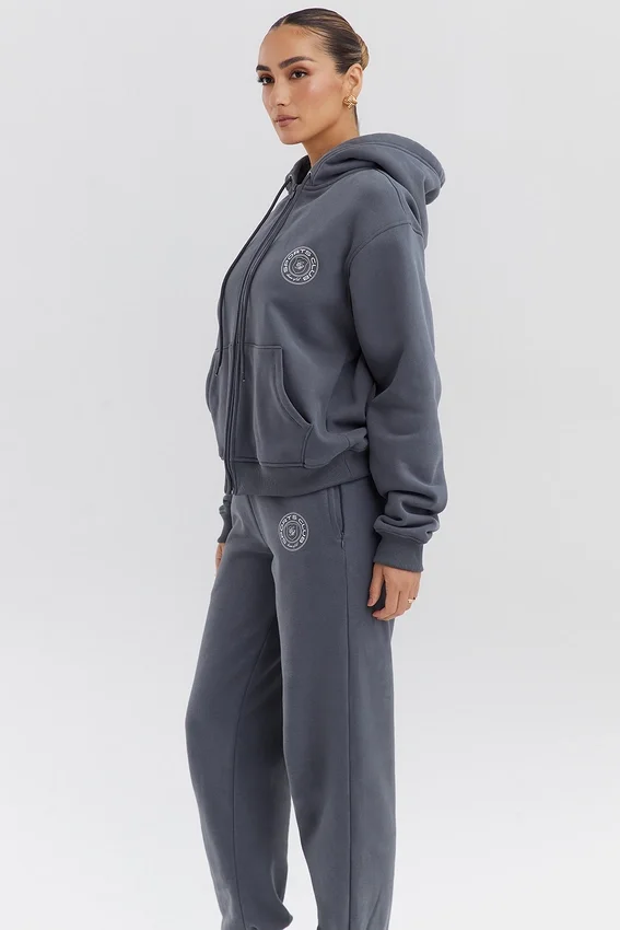 Mirage Slate Cotton Fleece-Back Zip Through Hoodie Mirage Slate Cotton Fleece-Back Zip Through Hoodie