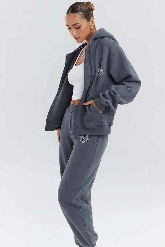Mirage Slate Cotton Fleece-Back Zip Through Hoodie Mirage Slate Cotton Fleece-Back Zip Through Hoodie