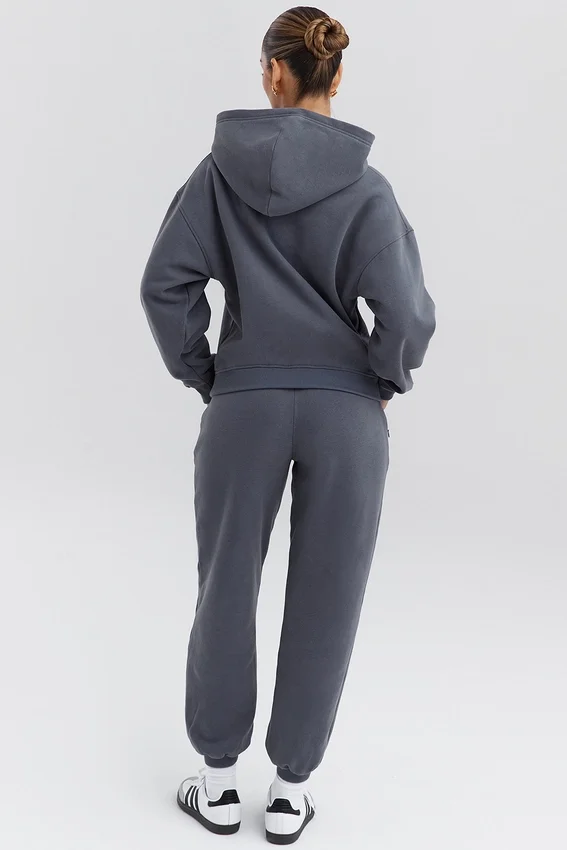 Mirage Slate Cotton Fleece-Back Zip Through Hoodie Mirage Slate Cotton Fleece-Back Zip Through Hoodie