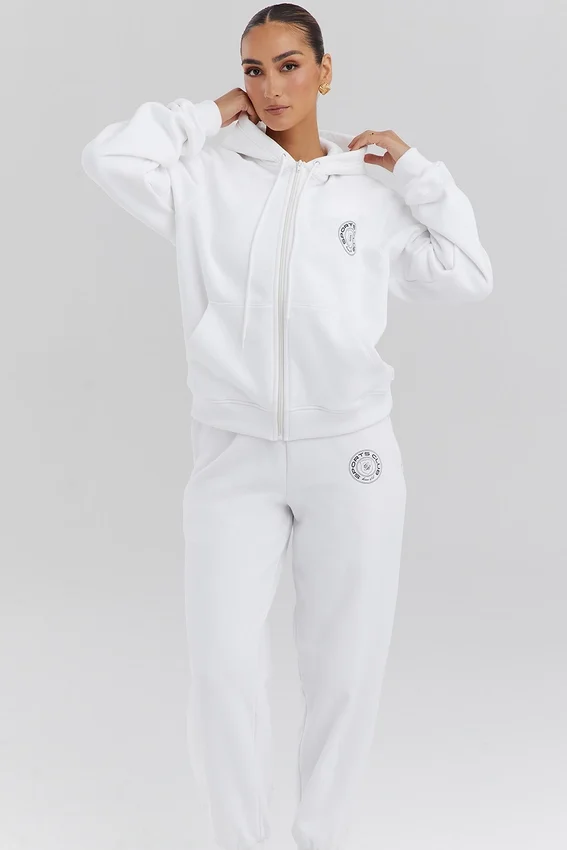 Mirage White Cotton Fleece-Back Zip Through Hoodie Mirage White Cotton Fleece-Back Zip Through Hoodie